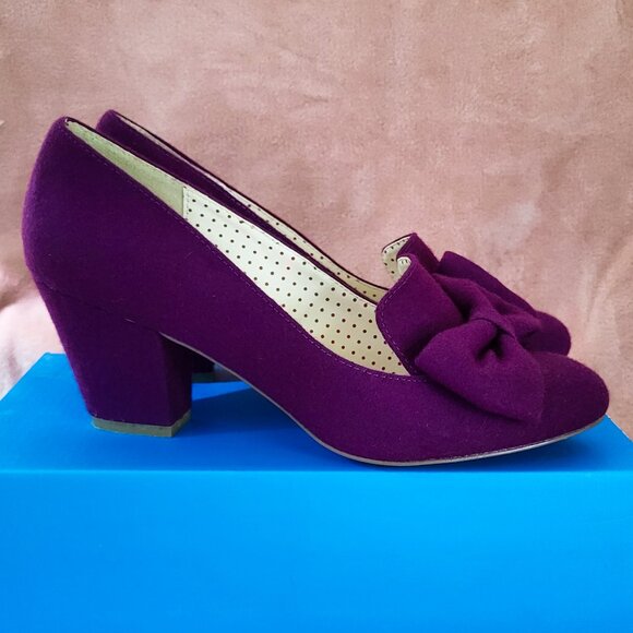 BAIT Modest Heels w/ Bow Wool / Felt Texture, Purple Violet, Size 10 - Picture 1 of 8